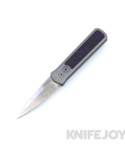 Pro-tech Knives BSW25.Godson.2 Godson Auto Satin 20CV Blade and Gray Aluminum Handles with Purple Marble Carbon Fiber Inlay / Abelone Button / Satin Hardware / Polished Clip