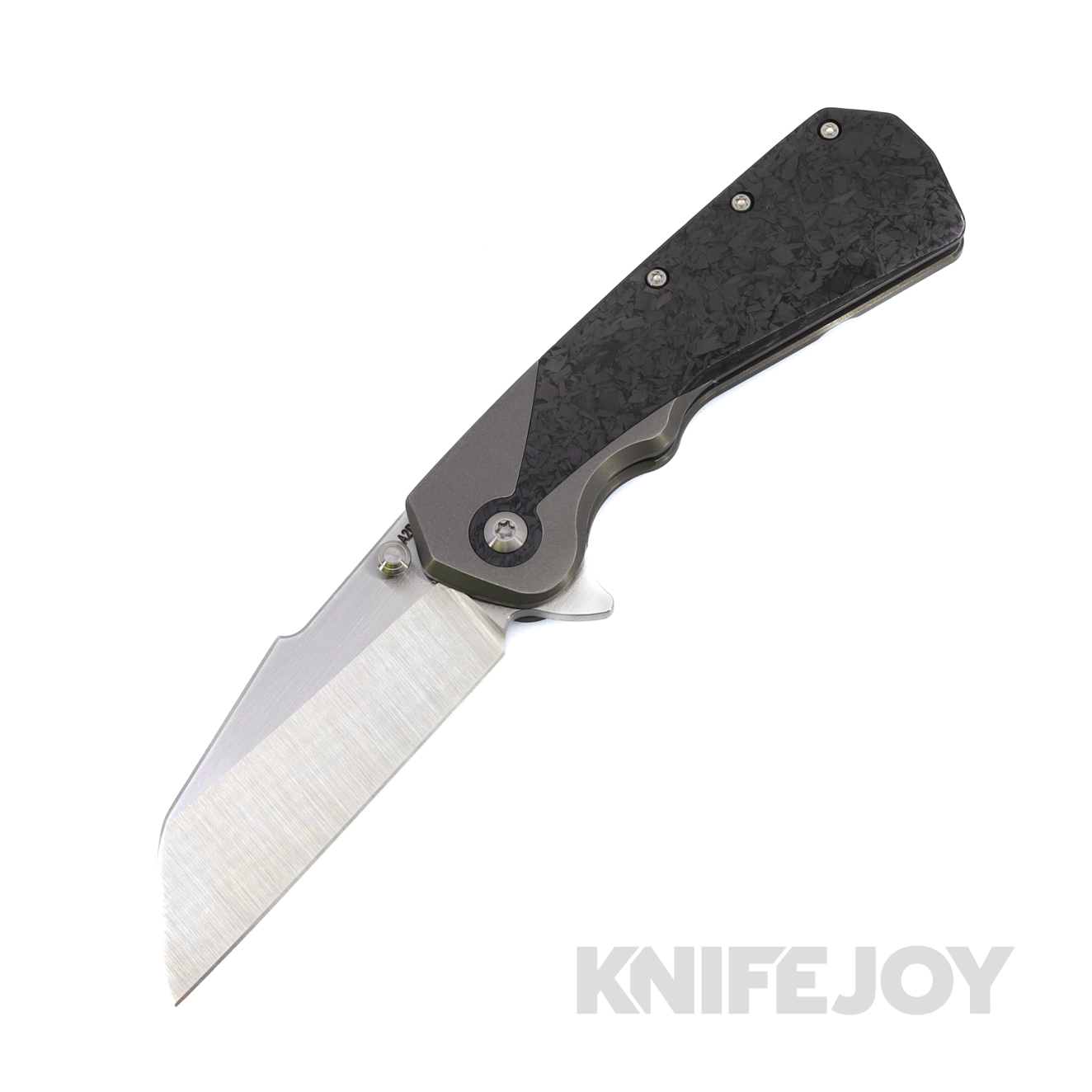 Attn2Detail Mercantile Knives Custom Delta Satin 20CV Sheepsfoot Rising Grind Blade with Carbon Fiber Keyhole Scales and Titanium Handles