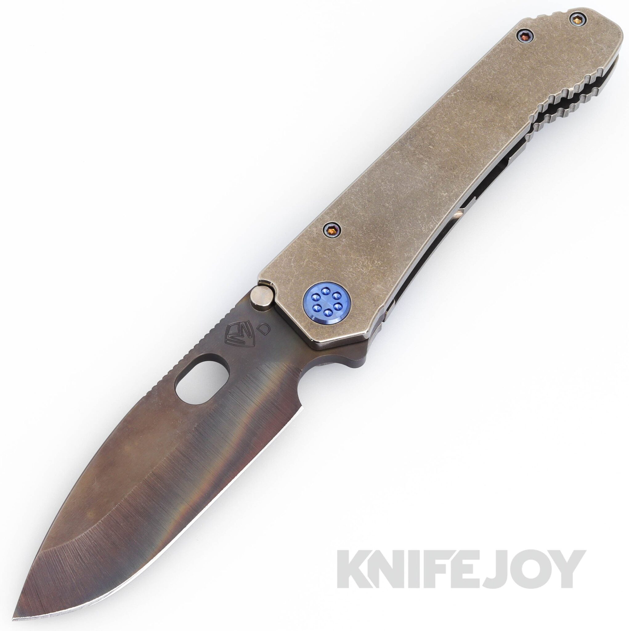 Medford Knives 187DP D2 Vulcan Drop Point Blade with Tumbled Handles/ Blue Hardware and Clip