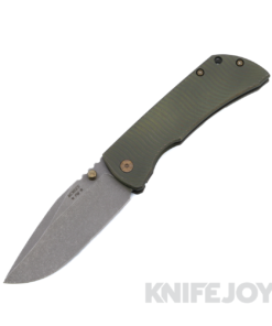 McNees Knives PM Mac2 3.5" Gen2 Magnacut Drop Point Blade with Swerve Pattern Atomic Green Anodized Handle and Bronze Hardware