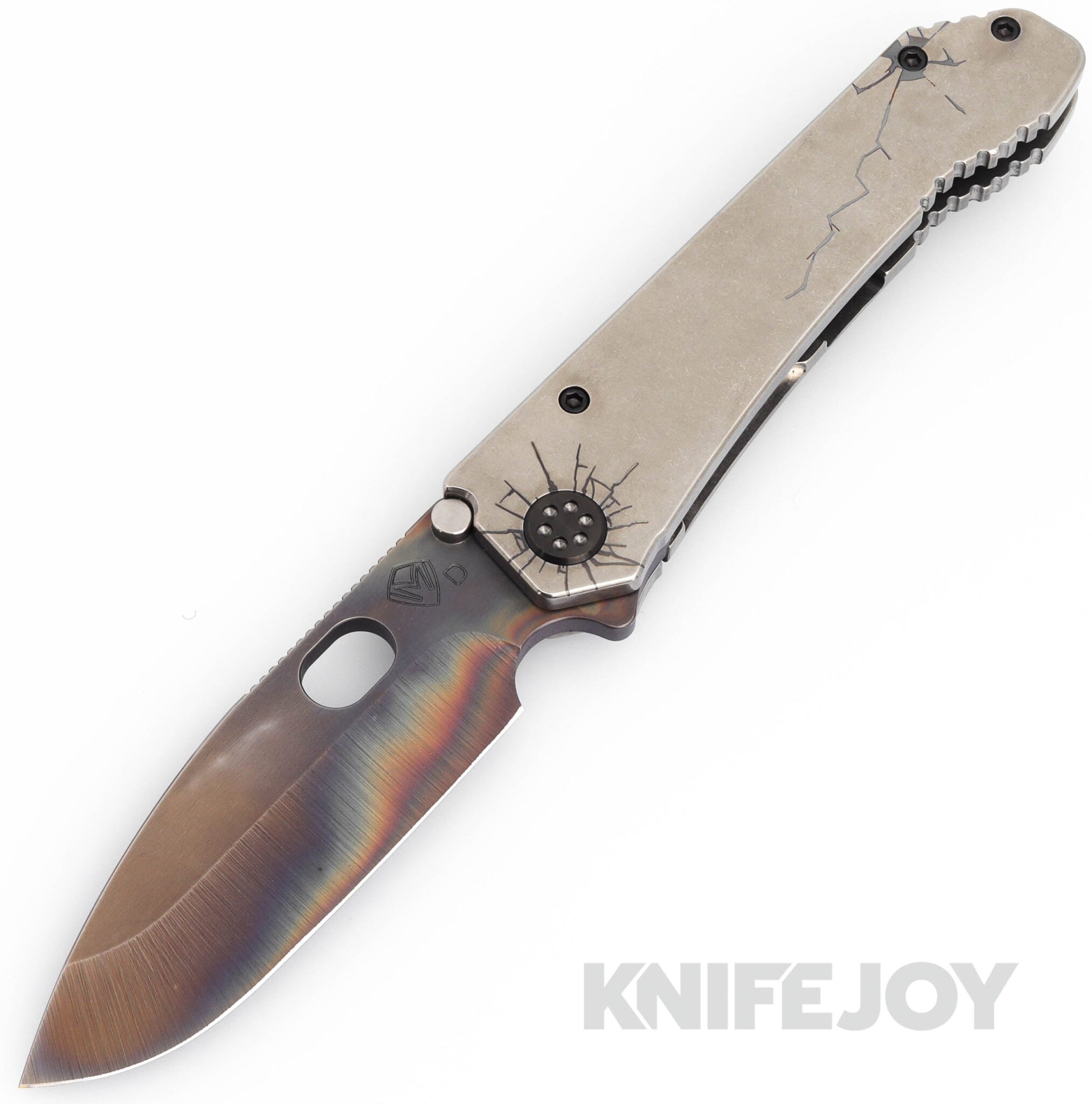 Medford Knives 187DP D2 Vulcan Drop Point Blade with Tumbled Cracked Glass Handles/ DLC Hardware and Clip