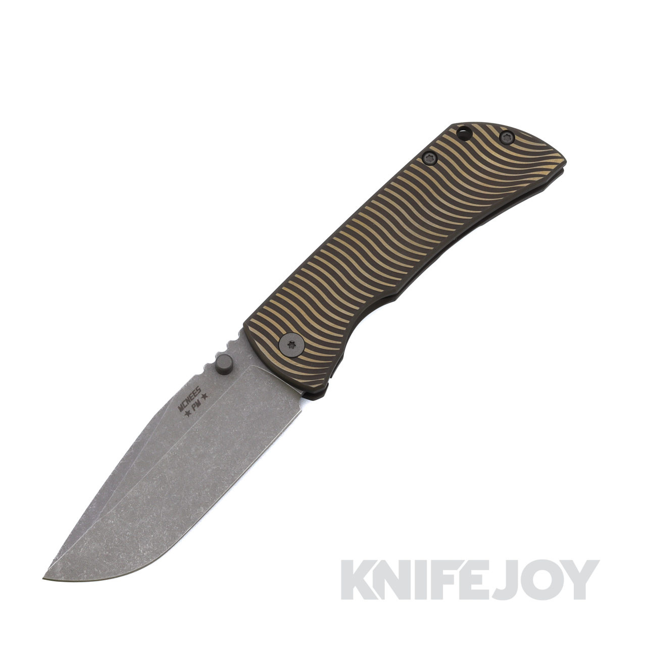 McNees Knives PM Mac2 3.5" Gen2 Magnacut Drop Point Blade with Swerve Pattern Bronze Anodized Handle and Hardware