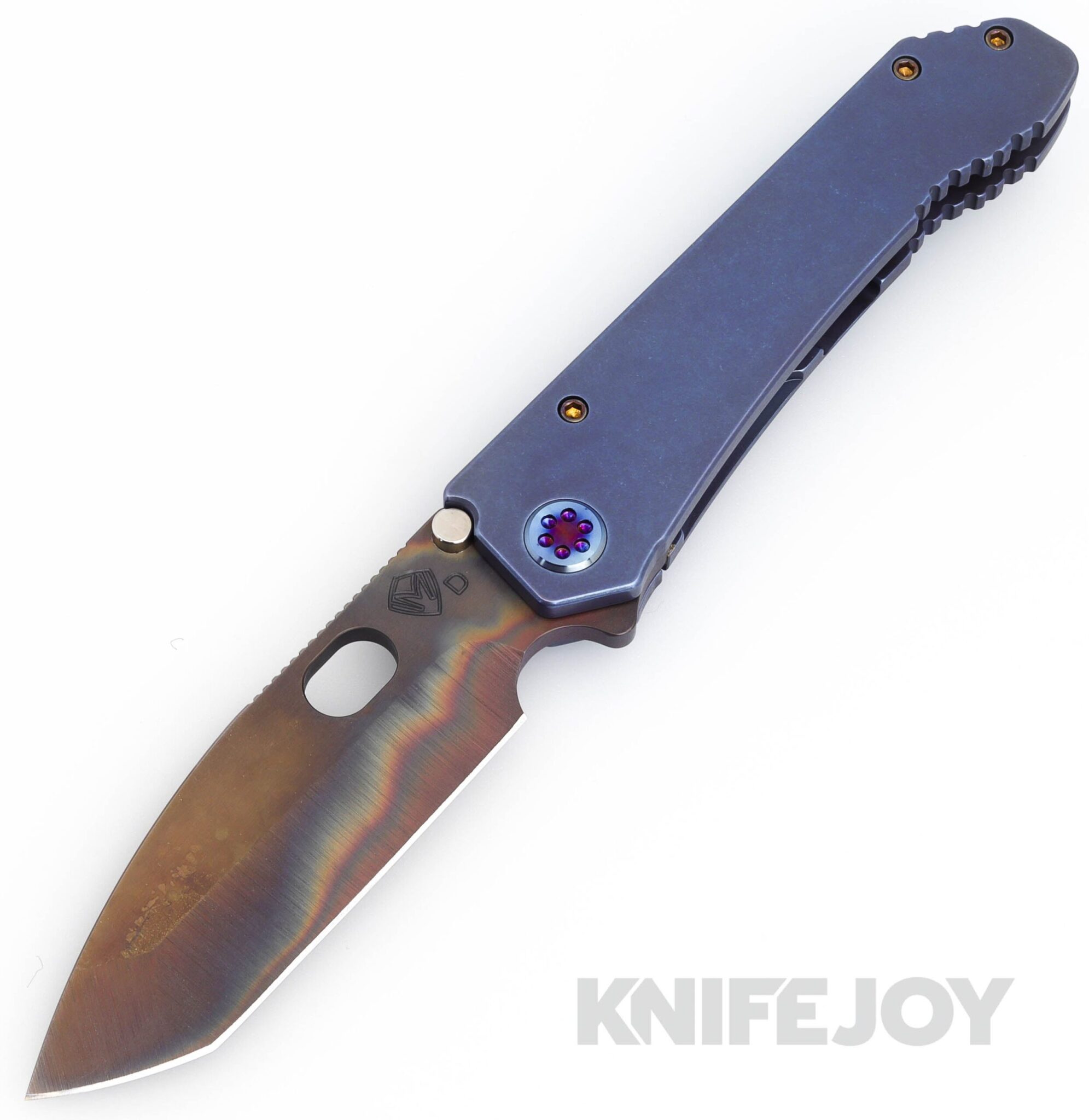 Medford Knives 187DP D2 Vulcan Tanto Blade with Old School Blue Handles/ Flamed Hardware and Clip