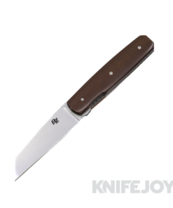 Brad Zinker Knives MZ Linerlock Flipper Satin CPM 154 Reverse Tanto Blade with Titanium Bolsters and Vintage Brown Paper Micarta Scales