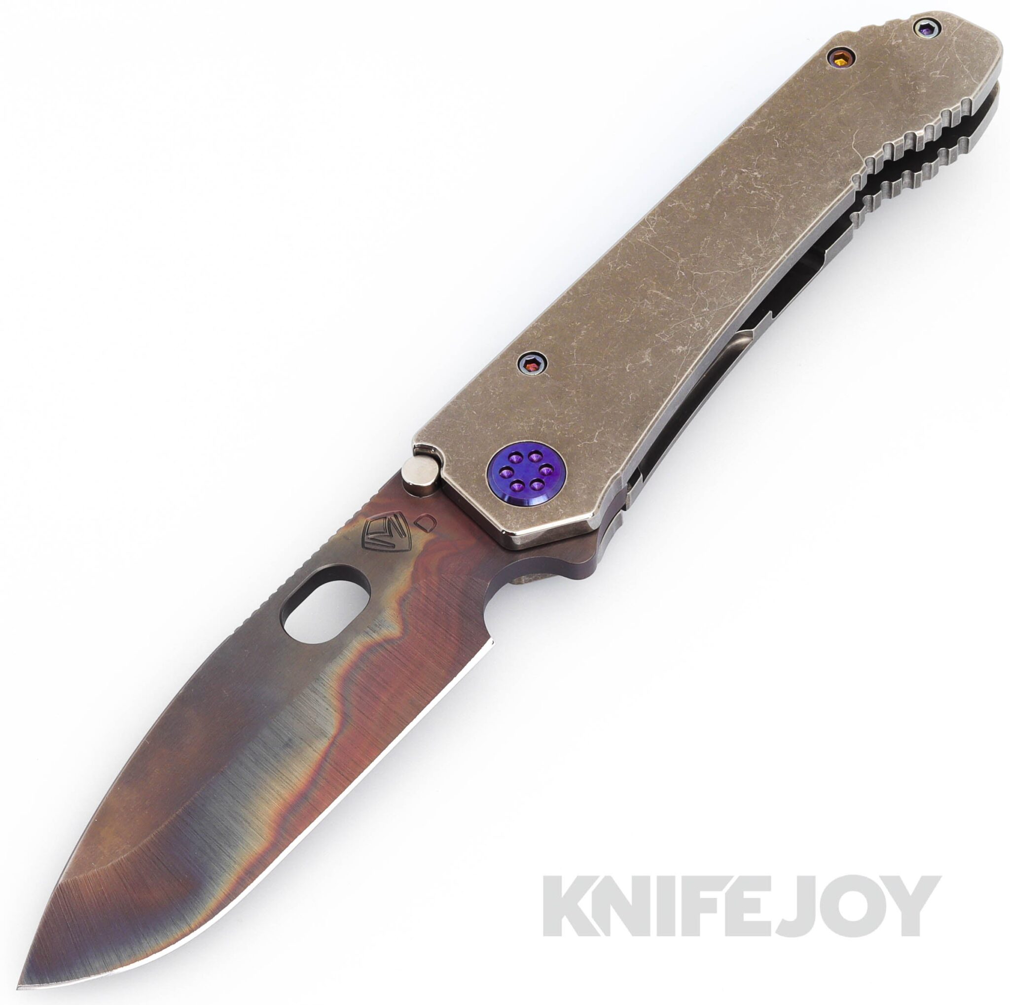 Medford Knives 187DP D2 Vulcan Blade with Tumbled Handles/ Violet Hardware and Clip