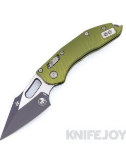 MICROTECH 169RL-1FLOD Borka Stitch Ramlock Folding Knife Single Edge Two-Tone Standard Blade with Fluted OD Green Aluminum Handles
