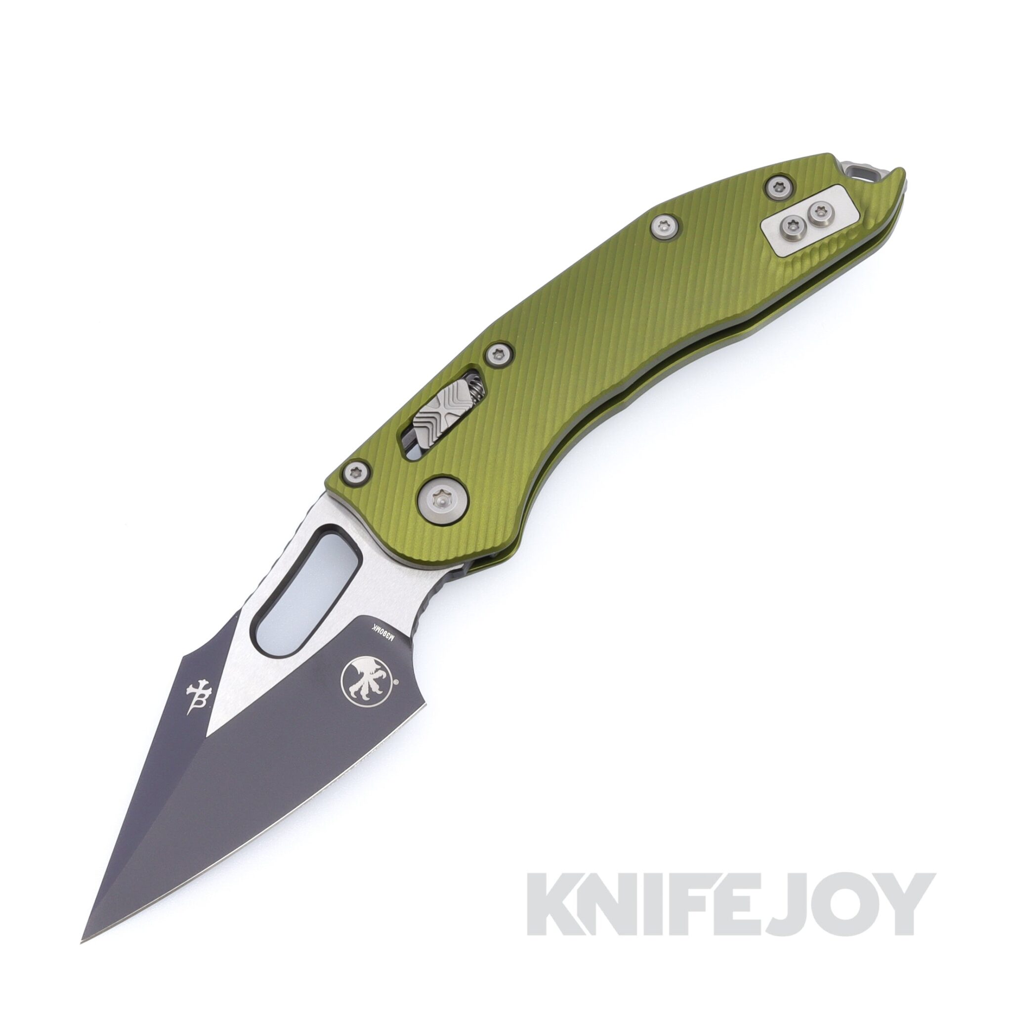 MICROTECH 169RL-1FLOD Borka Stitch Ramlock Folding Knife Single Edge Two-Tone Standard Blade with Fluted OD Green Aluminum Handles