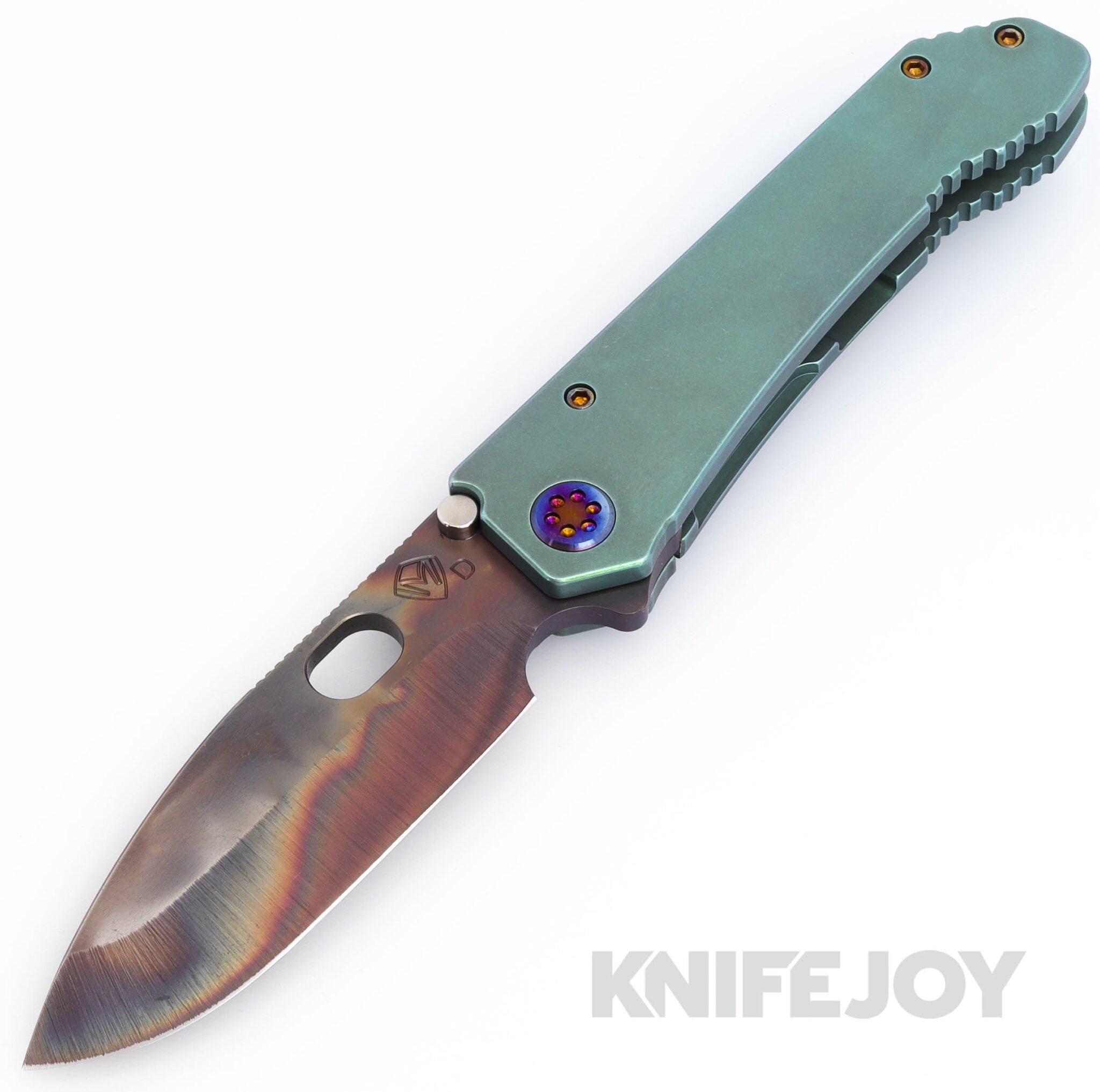 Medford Knives 187DP D2 Vulcan Blade with Old School Green Handles/ Flamed Hardware and Clip