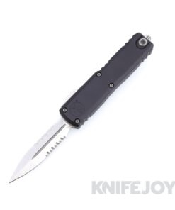 MICROTECH 12324-5 UTX-85 GEN IV OTF Auto Double Edge Satin Partially-Serrated Blade with Black Aluminum Handles