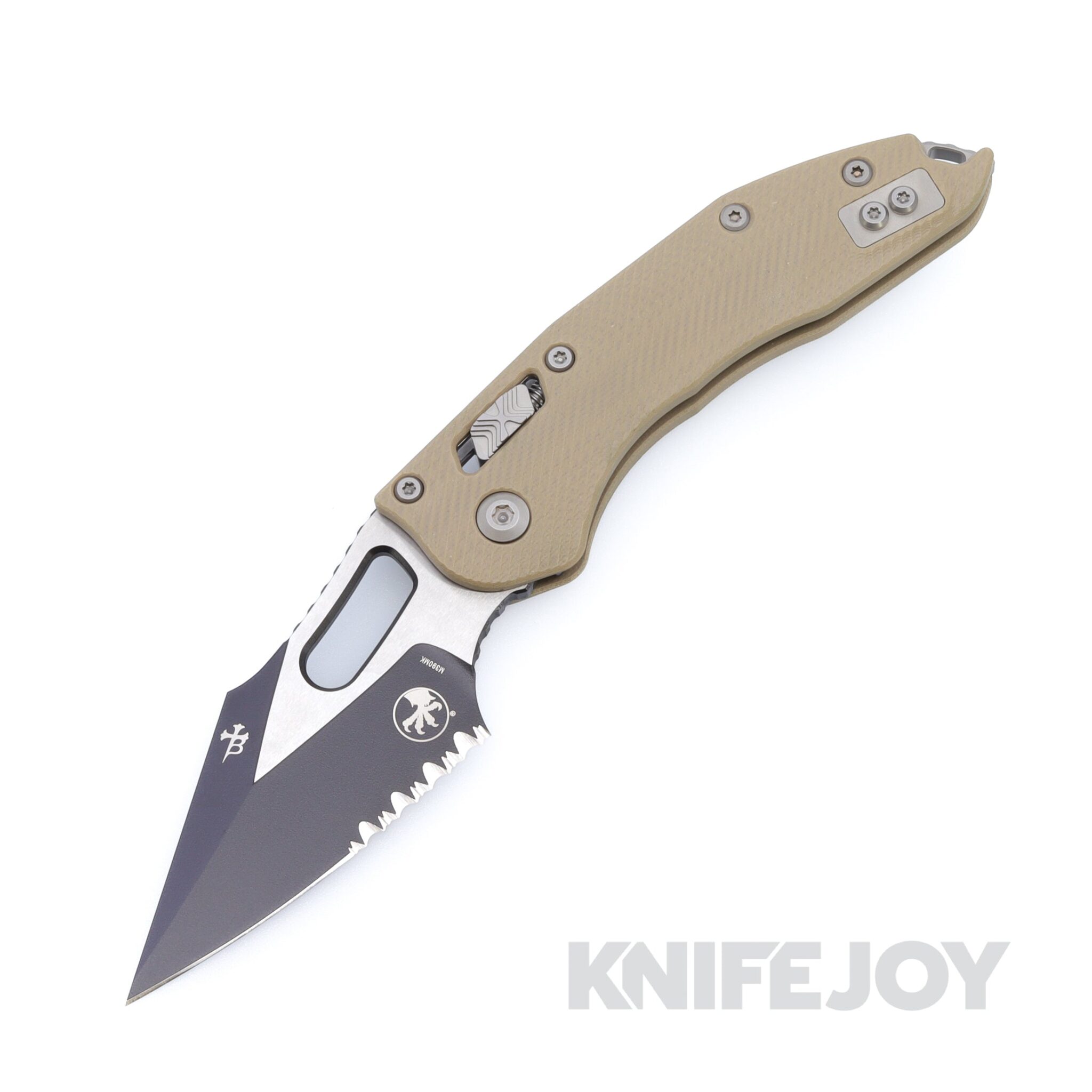 MICROTECH 169RL-2FLGTTA Borka Stitch RAM-LOK Folding Knife Black Partially Serrated Blade with Fluted Tan G10 Handles