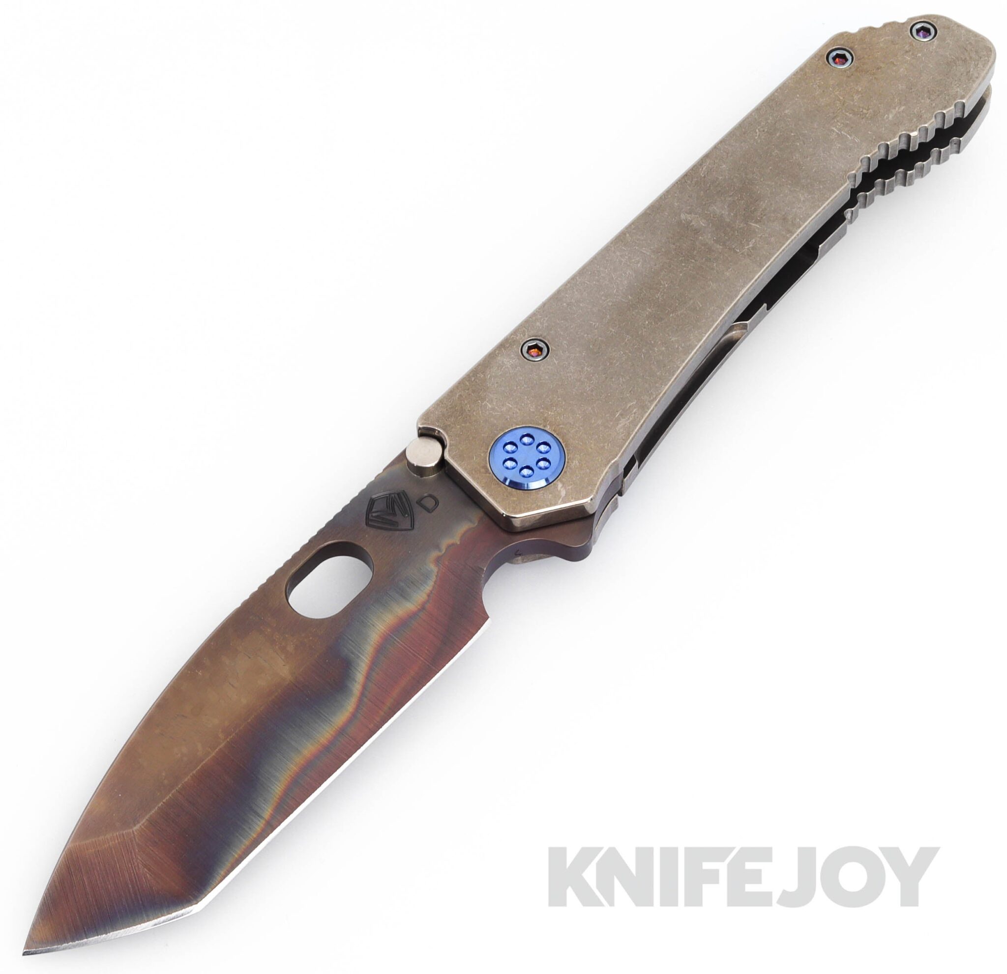 Medford Knives 187DP D2 Vulcan Tanto Blade with Tumbled Handles/ Blue Hardware and Clip