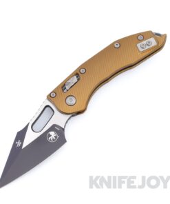 MICROTECH 169RL-1FLTA Borka Stitch Ramlock Folding Knife Single Edge Two-Tone Standard Blade with Fluted Tan Aluminum Handles
