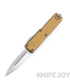 MICROTECH 12324-10TA UTX-85 GEN IV OTF Auto Double Edge Stonewash Blade with Tan Aluminum Handles