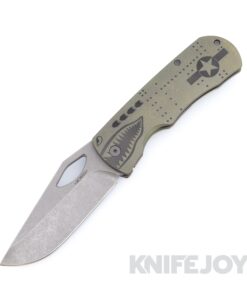 McNees Knives DX Dixon 3.75" Stonewash Magnacut Blade and Tiger Bomber Green / Bronze Titanium Handles