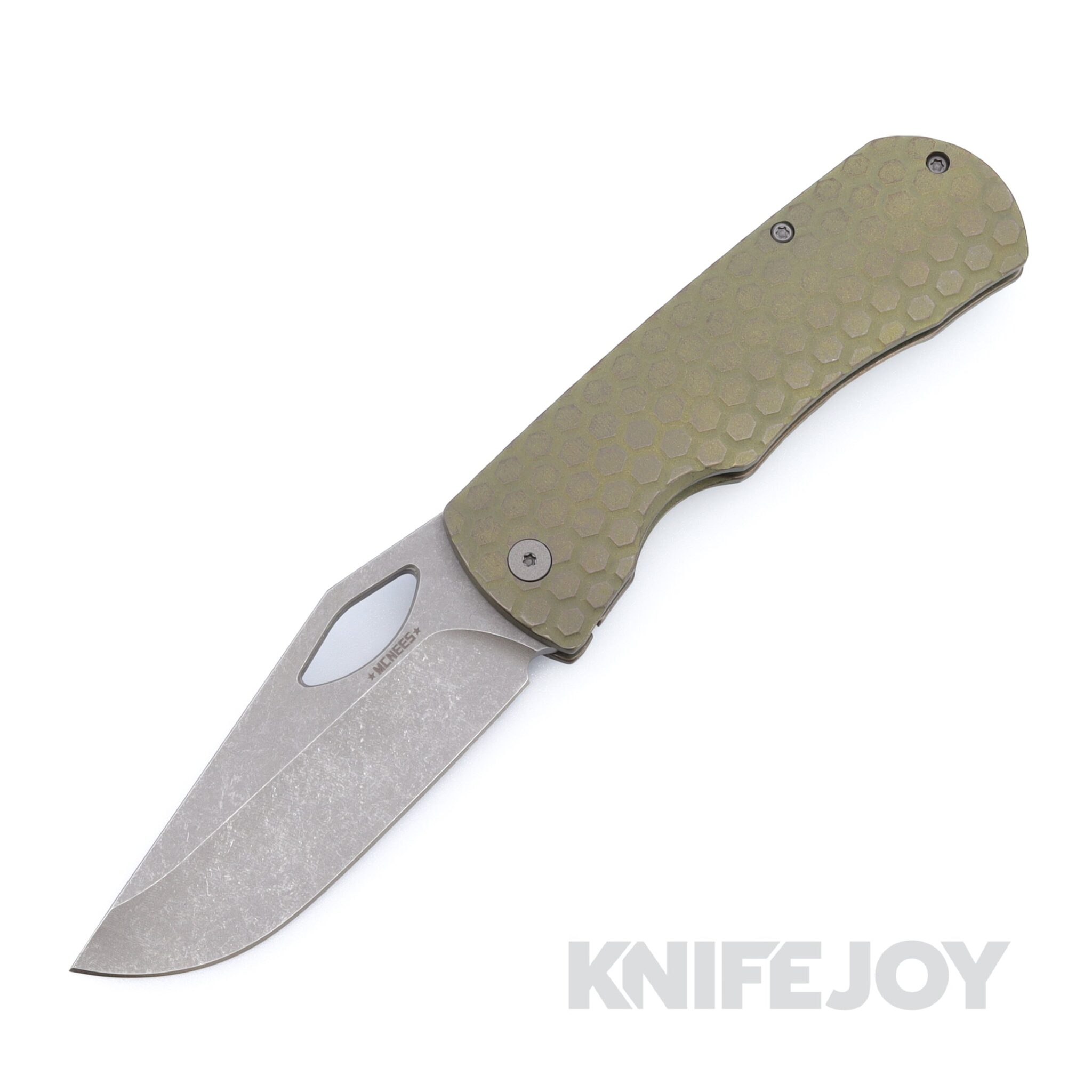 McNees Knives DX Dixon 3.75" Stonewash Magnacut Blade and Honeycomb Green / Bronze Titanium Handles