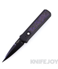 Pro-tech Knives 7214-Violet CF 20CV Godson Auto Satin DLC 20CV Blade and Black Aluminum Handle with Violet Marble Carbon Fiber Inlay / Black Lip Pearl Button / Black Hardware and Clip