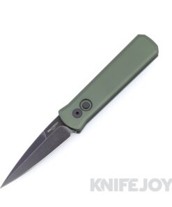 Pro-tech Knives 721-Green DLCW Auto Godson DLC Washed Black Plain Edge Blade with Green Aluminum Handles