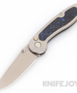 American Blade Works Model 1 V6 Button Lock Folder Stonewash Magnacut Blade with Electric Blue Carbon Fiber Inlay Titanium Handles