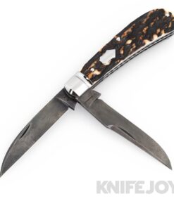 Grayson Jennings Custom Knives Wharncliffe Trapper SlipJoint Etched A2 Blade with Sambar Stag Handles