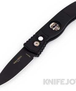 Pro-tech Knives PTTR-2SKULL-BSA24 Auto Tactical Response 2 Black Magnacut Blade with Steriling Silver Shaw Skull/ Textured Black Aluminum Handles/ MOP Button
