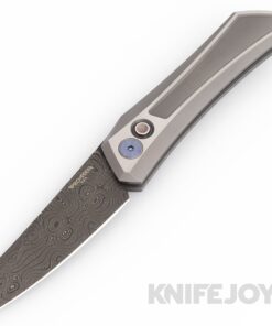 Pro-tech Knives PT-OLIGARCH-BSA24-003 Sinkevich Oligarch Auto Custom ATL24  Chad Nichols Virus Damascus Blade with Stainless Steel Textured Handles/ Pearl Button/ Blue Ti Clip