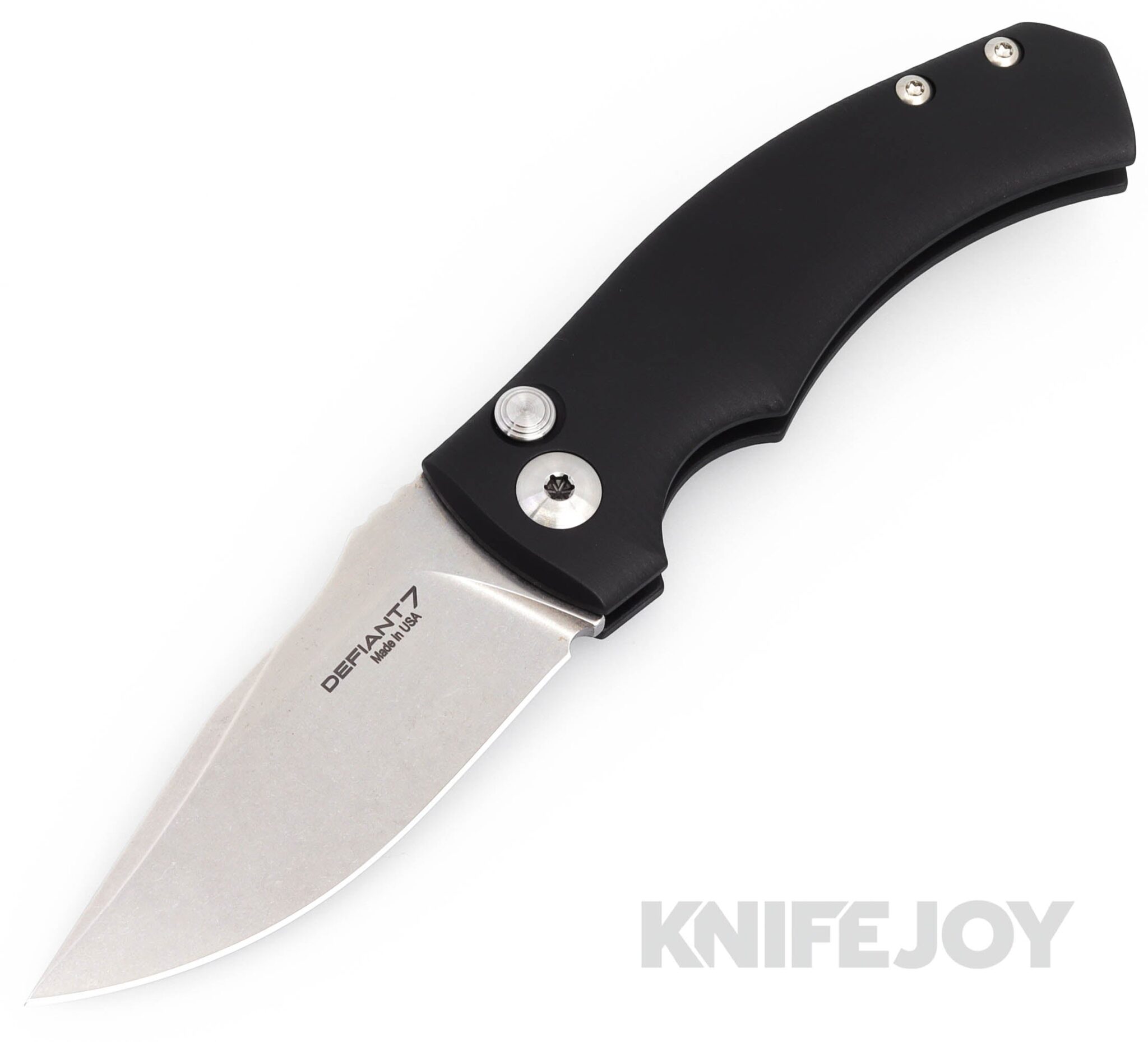 Defiant 7 Knives Prototype Valmara Auto Folder CPM 154 Stonewash Blade with Black G10 Handles