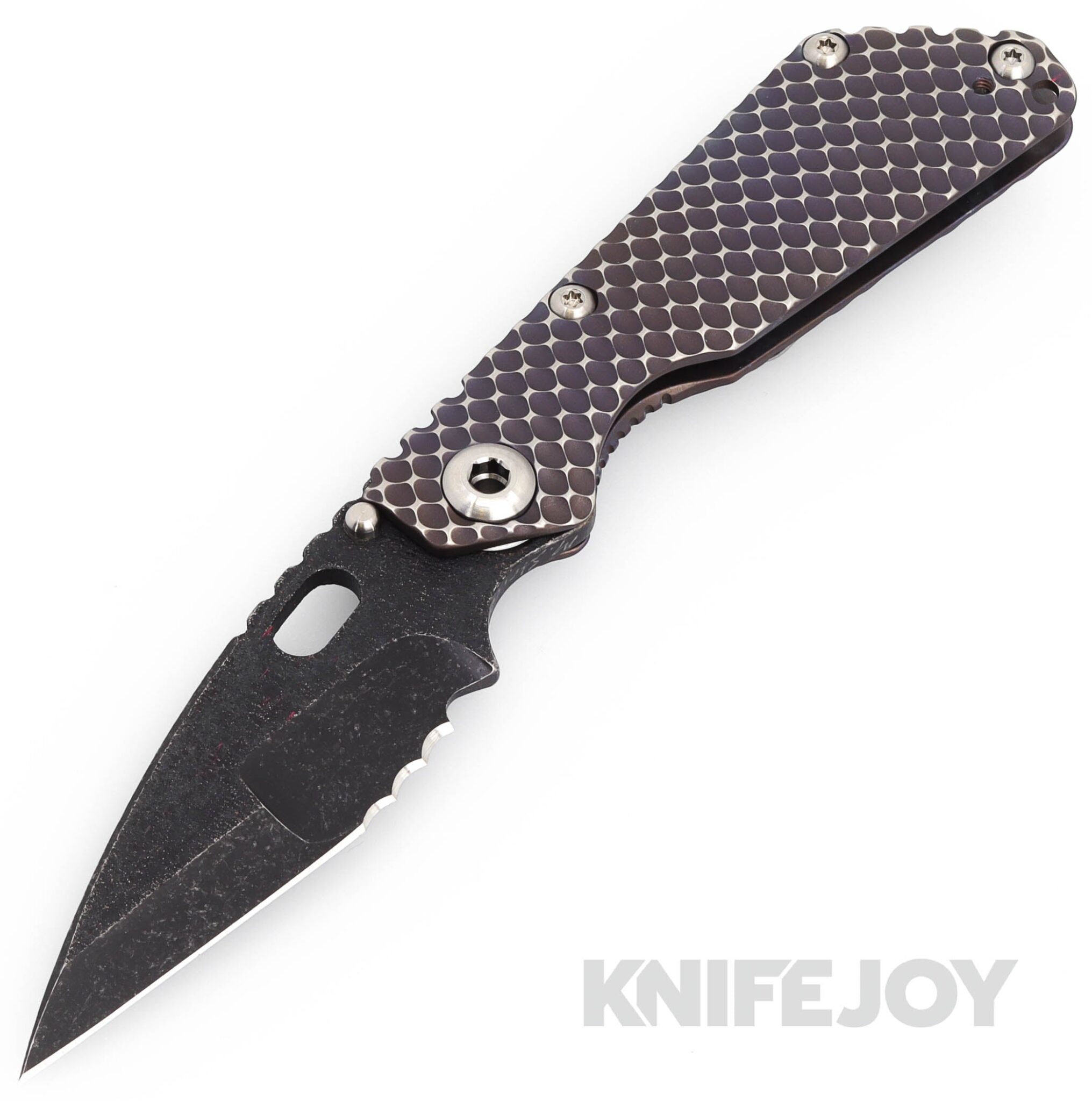 Mick Strider Custom Knives SnG Nightmare Grind Blade with Purple Anodized Double Gunner Grip Titanium Handles