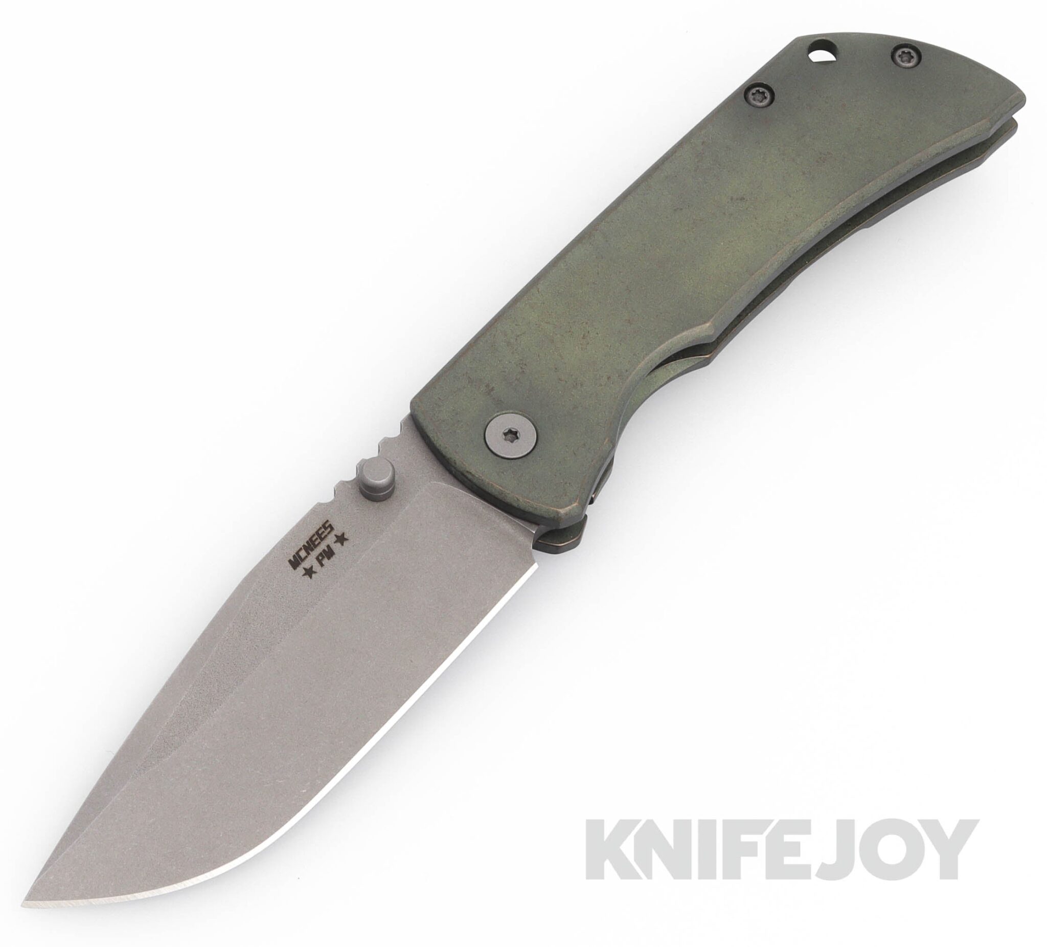 McNees Knives PM Mac2 3.5"- Gen2 Magnacut Blade and Atomic Green/Bronze Titanium Handles