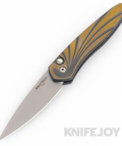 Pro-tech Knives PT-NEWPORT24-002 Auto Newport Auto Folder Stonewash Blade with Green/ Bronze Wave Titanium Handles/ Abalone Button/ Green Clip
