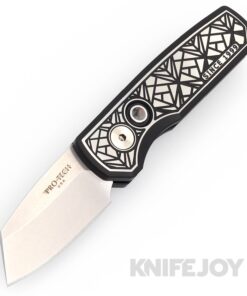Pro-tech Knives PTR-RUNT5-BSA-004 Auto Runt 5 Atlanta Blade Show 2024 Stonewash Reverse Tanto Blade with DLC/Satin Nexus Steel Handles/ Pearl Button