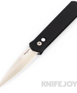 Pro-tech Knives 925-LTD GODFATHER Auto Satin Blade with Black Jigged Aluminum Handles/ Pearl Button/ Deep Carry Clip