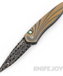 Pro-tech Knives PT-NEWPORT24-001 Auto Newport Auto Folder Vegas Forge Carbon Reptilian Damascus Blade with Green/ Bronze Wave Titanium Handles/ Abalone Button/ Green Clip
