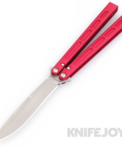 EPS Knives 101 Butterfly Balisong Weehawk Knife Plain Stonewash Blade with Red Anodized Aluminum Handles