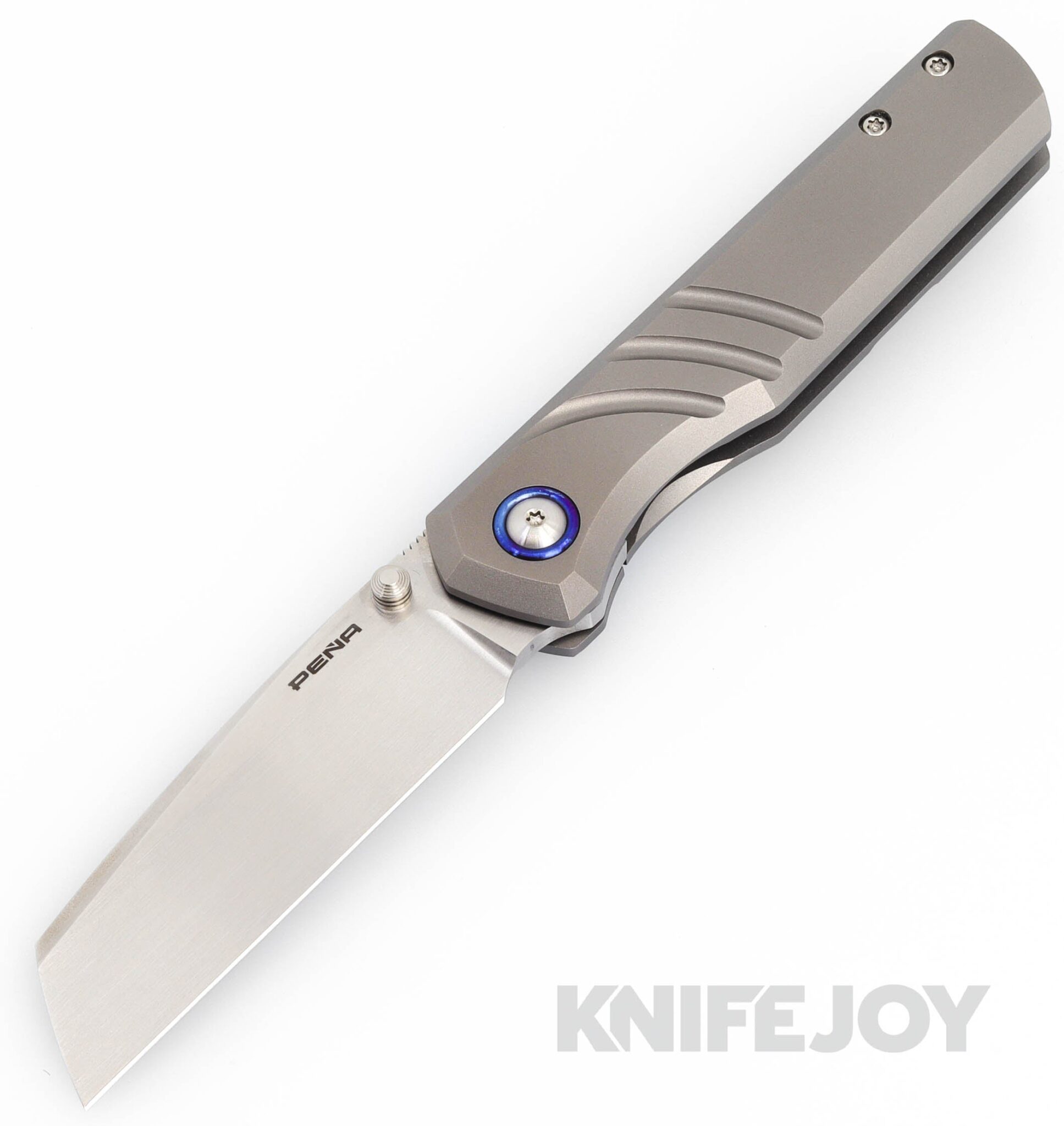 Enrique Pena Custom Luxe Flipper Plain Satin Blade with Fluted Titanium Scales/ Dark Mokuti Clip