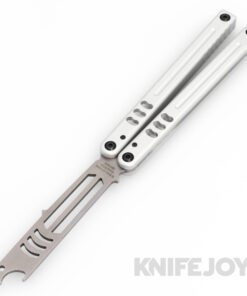 Squid Industries Knives Mako V5 Balisong Butterfly Bottle Opener Silver Blade with Silver Aluminum Handles
