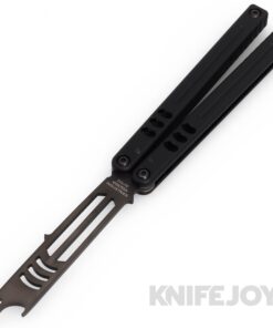 Squid Industries Knives Mako V5 Balisong Butterfly Bottle Opener Black Blade with Inked Black Aluminum Handles