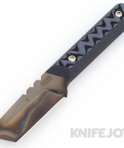 Bald Man Knife and Tool Thicker Clipper T Fixed Blade Flamed Magnacut Tanto Blade with Black/ Grey G10 Handles