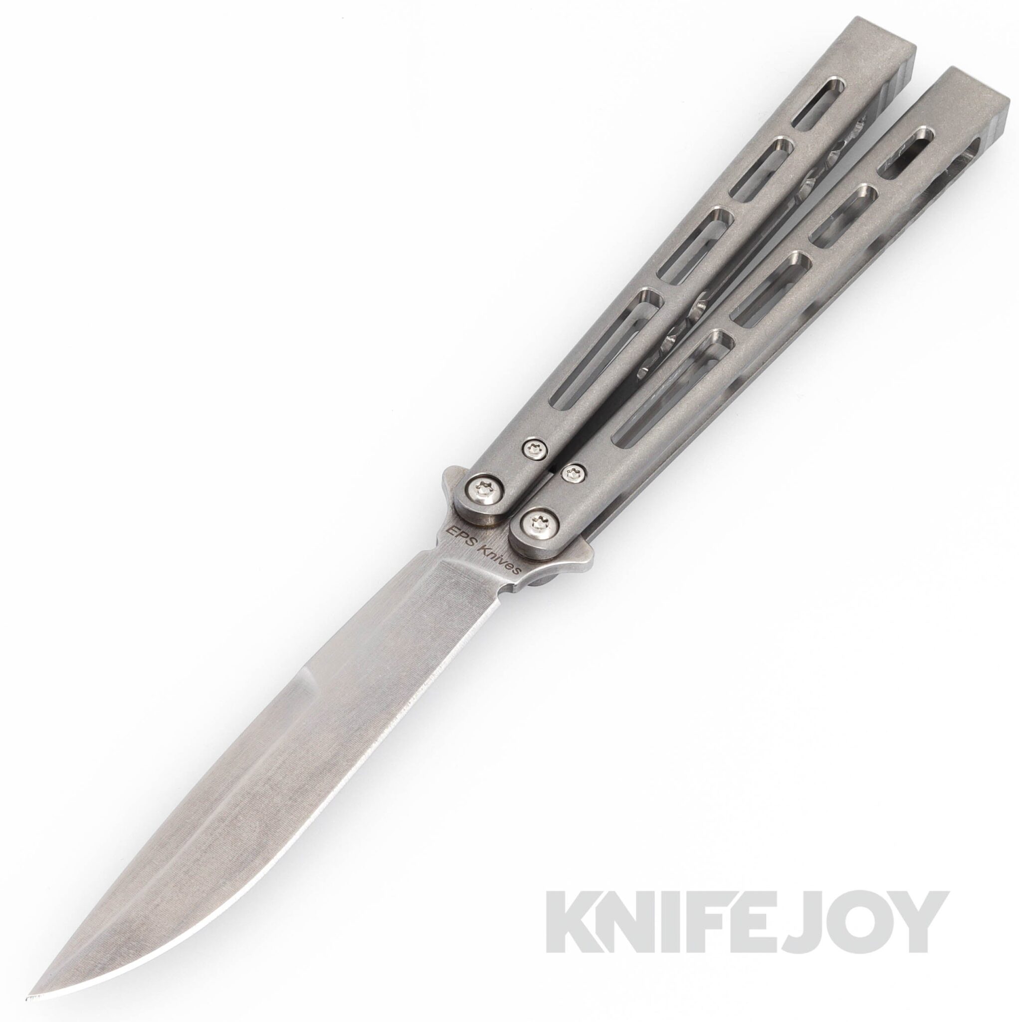 EPS Knives 101ti Butterfly Balisong Knife Weehawk Plain Blade with Brushed Titanium Handles