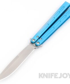 EPS Knives 101 Butterfly Balisong Weehawk Knife Plain Stonewash Blade with Blue Anodized Aluminum Handles