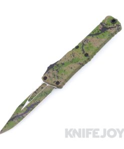 MICROTECH 1146-1ODTA BKSPLS Signature Series Combat Troodon III OTF Auto Single Edge Bowie Standard Blade with OD Green / Tan and Black Splatter Pattern Finish