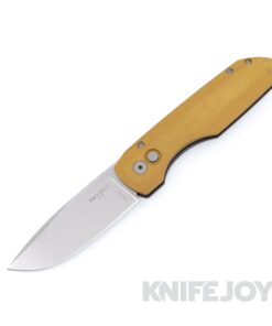 Pro-Tech Knives Auto Vero Synapse Stonewash Magnacut Blade with Black Thick Back Aluminum Handle and Natural Linen Micarta Lid / Vero Ti Clip