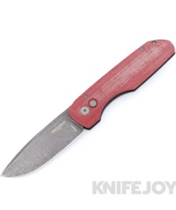 Pro-Tech Knives Auto Vero Synapse Acid Washed Magnacut Blade with Black Thick Back Aluminum Handle and Red Linen Micarta Lid / Vero Ti Clip