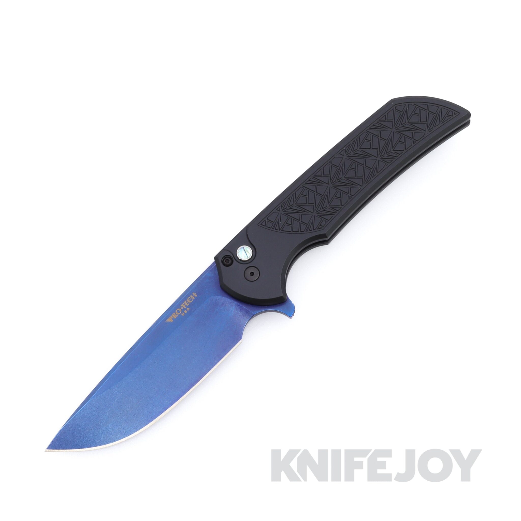 Pro-tech Knives Mordax Nexus Flipper Sapphire Blue PVD Magnacut Plain Blade with Nexus Textured Black Handle