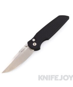 Pro-tech Knives Tactical Response 3 Integrity Double Thumbstud Manual Machine Satin Magnacut Blade with Black Relic Textured Handle and Satin Hardware with a Black Lip Pearl Button