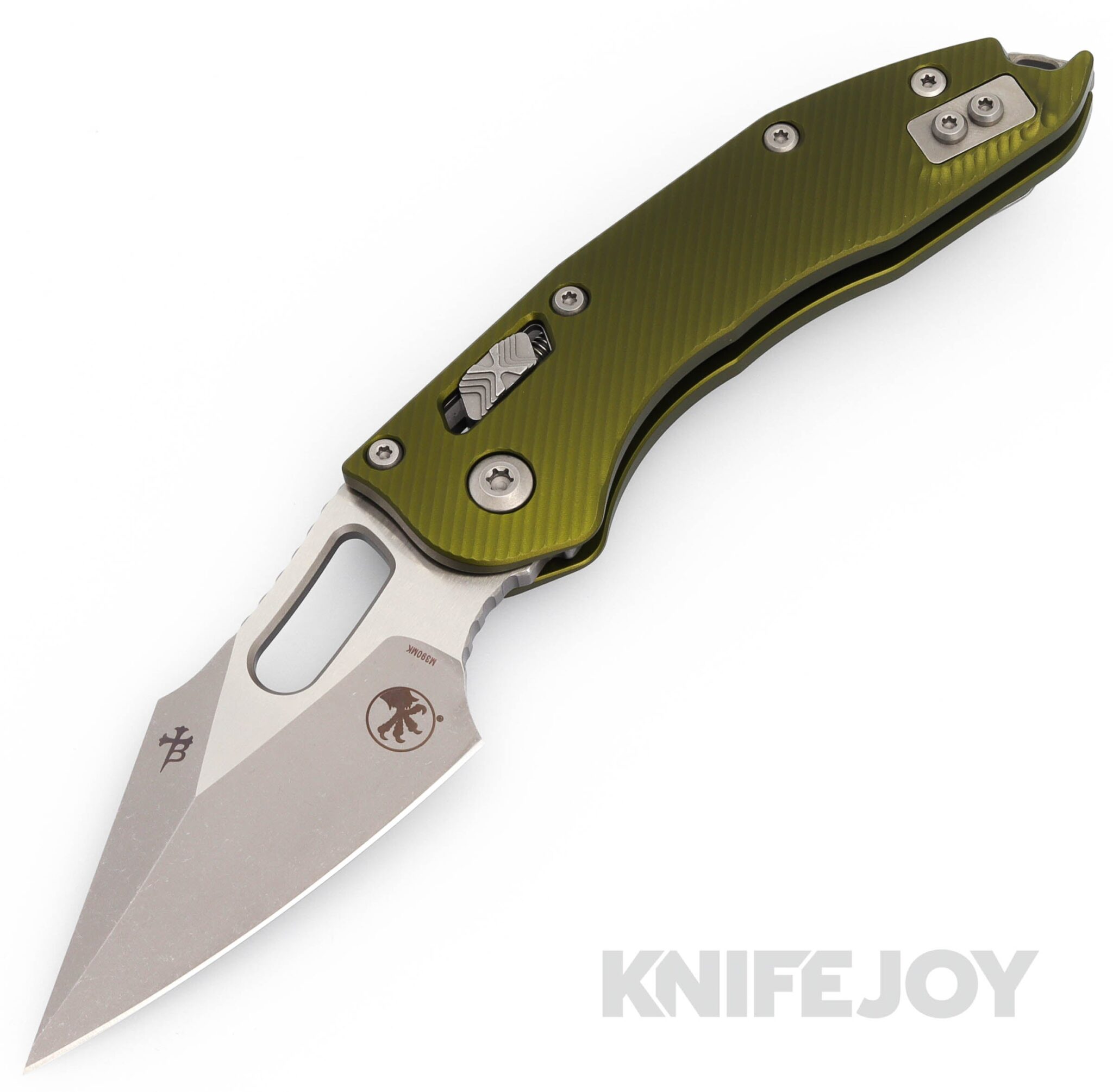 MICROTECH 169RL-10APFLOD Borka Stitch Ramlock Folding Knife Single Edge Apocalyptic Standard Blade with Fluted OD Green Aluminum Handles