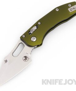 MICROTECH 169RL-10FLOD Borka Stitch Ramlock Folding Knife Single Edge Stonewash Standard Blade with Fluted OD Green Aluminum Handles
