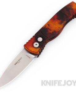 Pro-tech Knives PTT-201 Tactical Response 2 Auto Del Fuego Folder Plain Edge Stonewash Blade with Del Fuego Anodized Black Aluminum Handles/ Textured Corners/ Satin Deep Carry Clip