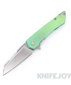 MachineWise Mojave Frame Lock Folder Stonewash S90V with Fine Step Textured Grade 5 Green Integral Titanium Handles / Raw Ti Spacer and Clip