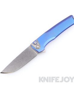 MachineWise Sonora Button Lock Folder Stonewash Blade with Sunray Textured Grade 5 Blurple Titanium Handles / Raw Titanium Bolster and Clip