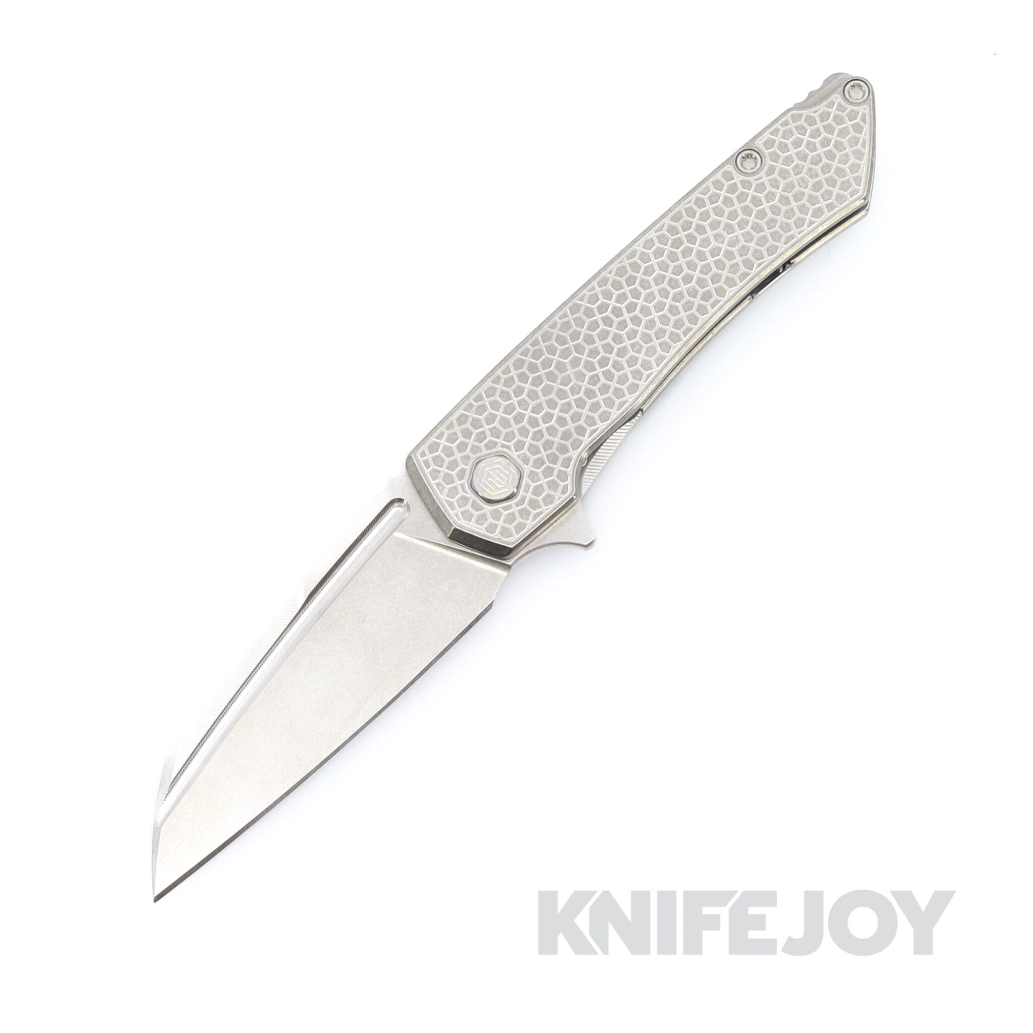 MachineWise Mojave Frame Lock Folder Stonewash S90V with Turtle Textured Grade 5 Stonewash Integral Titanium Handles / Raw Ti Spacer and Clip